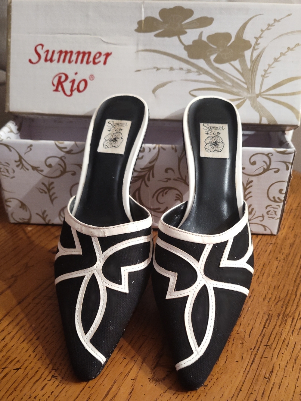 Summer Rio 7M Black and White Pointed Slip-On Mules Pre-owned W/Box